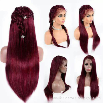 150density 13X4 26" Color 99j Red Burgundy Virgin Wig Black Burgundy Transparent Lace Front Wig Brown Blond Ombre Human Hair Wig